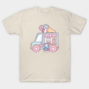 Cute Ice Cream Truck With Bunny And Penguin T-Shirt